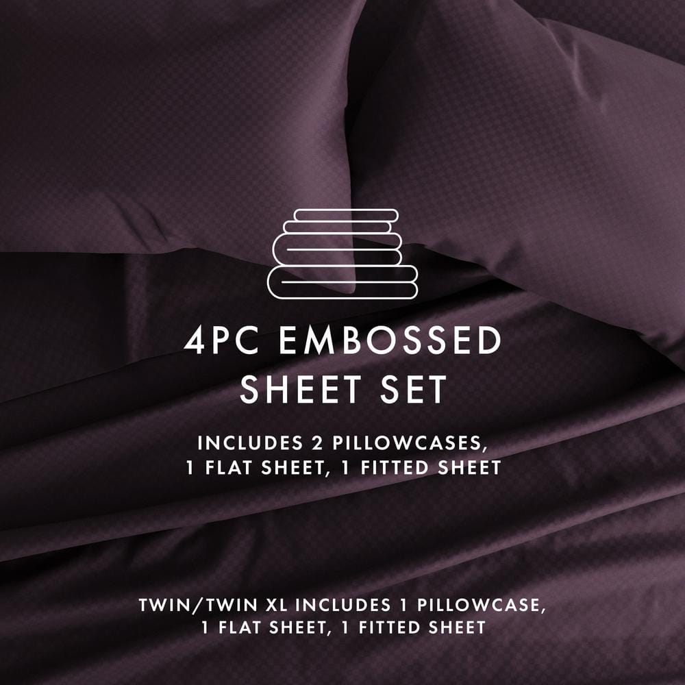 Twin Purple Embossed Microfiber Deep Pocket Sheet Set