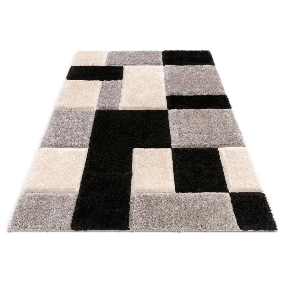 San Francisco Black and Gray Geometric Shag Area Rug 5' x 7'