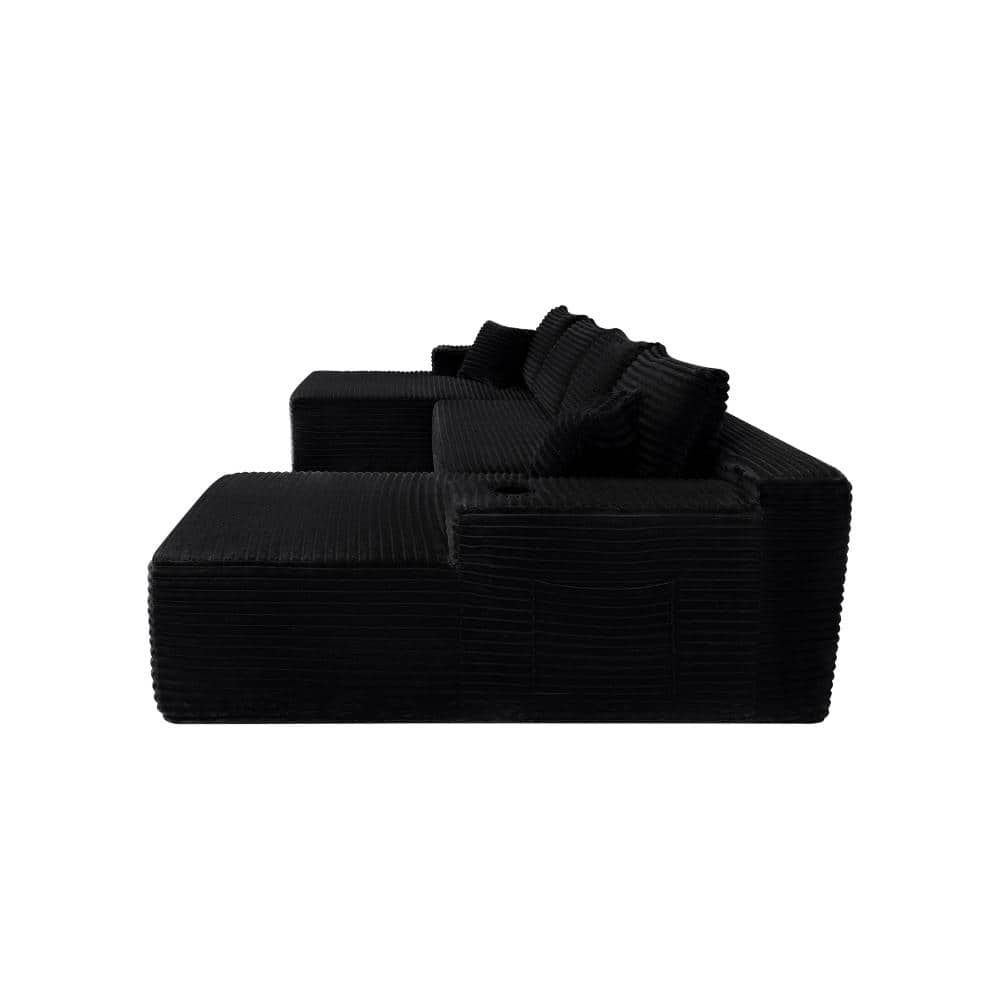 Black U-shape sectional sofa modular design shown from the front.