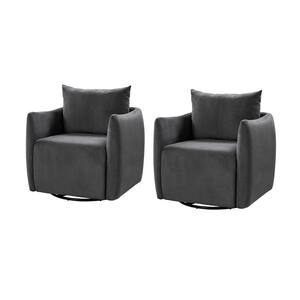 Erica Charcoal Upholstered Swivel Barrel Chair with Reversible Backrest Set of 2