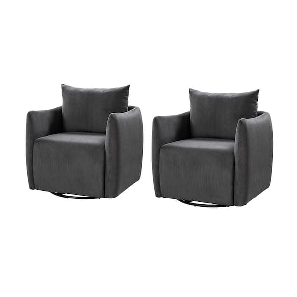 JAYDEN CREATION Erica Charcoal Upholstered Swivel Barrel Chair with Reversible Backrest Set of 2
