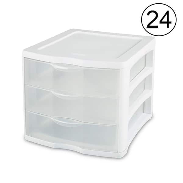 Sterilite 17918004 3 Drawer Unit White Frame with Clear Drawers 4-Pack