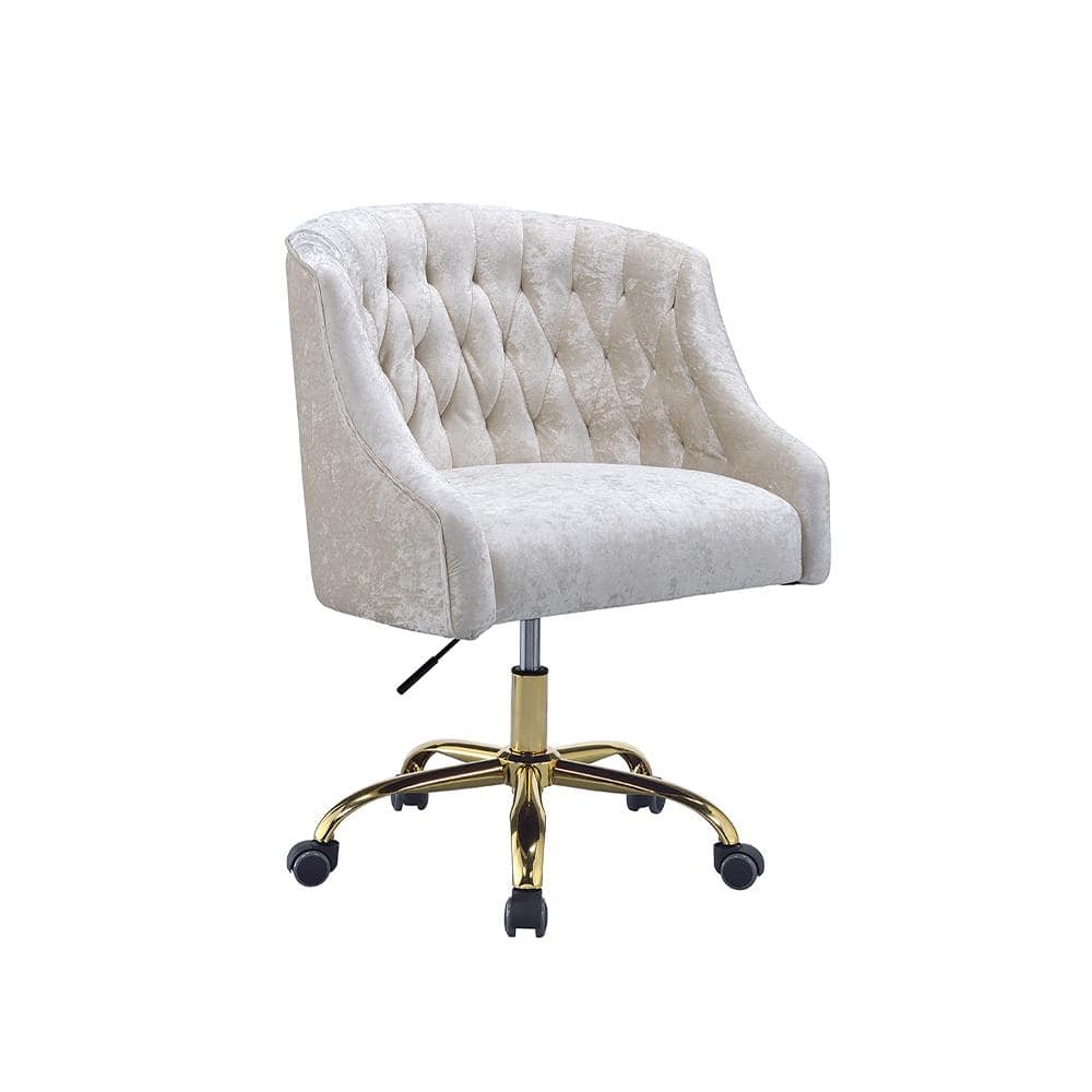 Acme Furniture Levian Vintage Cream Velvet and Gold Wood Non Adjustable Arms Chairs, Vintage Cream Velvet & Gold