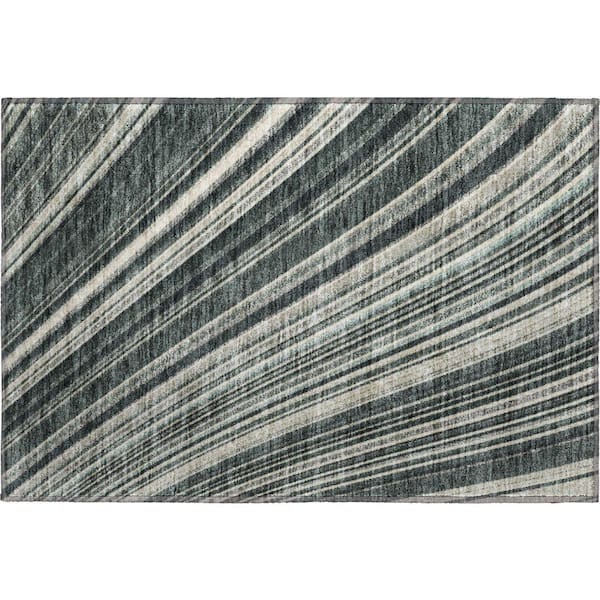 Mayfield Premium Machine Washable Abstract AMF981 Black 1 ft. 8 in. x 2 ft. 6 in. Area Rug