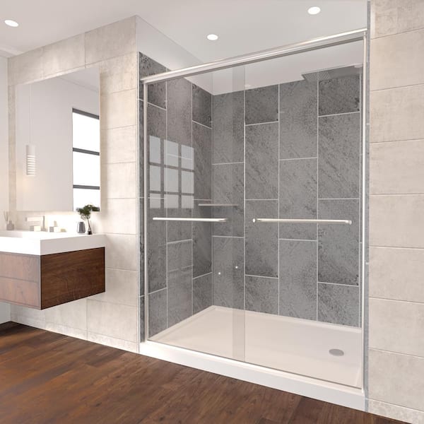 NuVo Slate Grey-Rainier 60 in. x 32 in. x 83 in. Base/Wall/Door Concealed Base Alcove Shower Stall/Kit Chrome Right