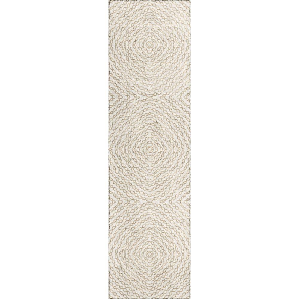 Bravado Beige 2 ft. 3 in. x 7 ft. 6 in. Geometric Indoor/Outdoor Washable A