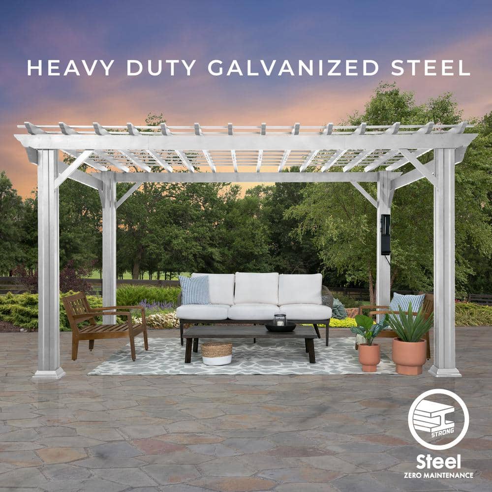 Hawthorne 14x12 White Galvanized Steel Pergola with Canopy