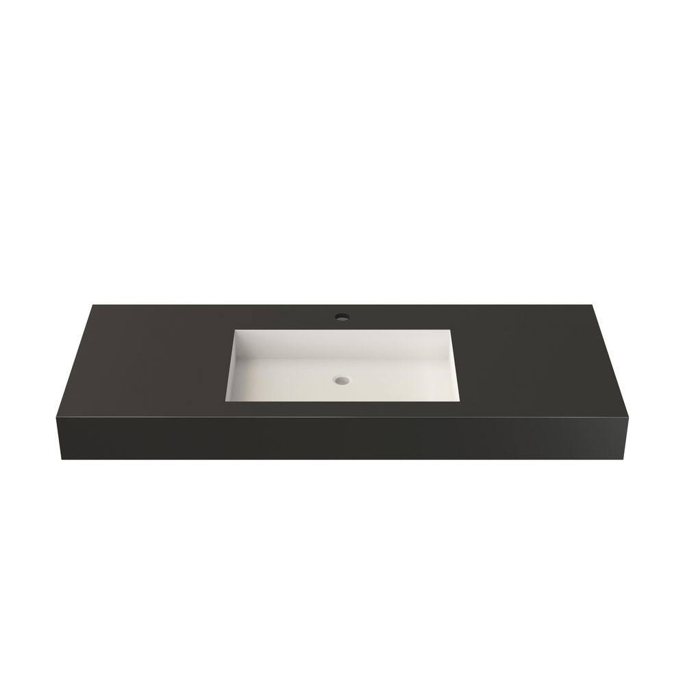 47 x 19 in. Solid Surface Wall Mount or Countertop Bathroom Double Vessel Sink with Faucet Holes in Black price history on PriceWatchPro