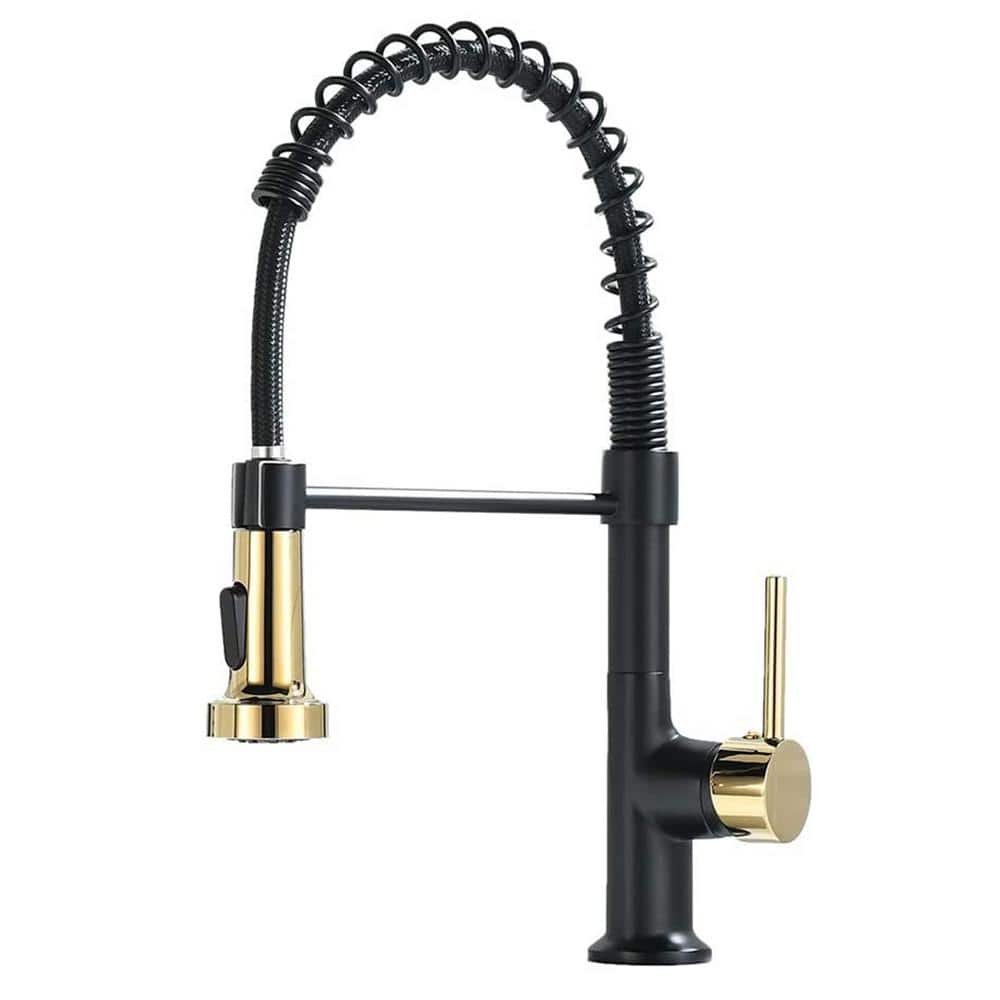 Matte Black and Gold LED Pull Down Kitchen Faucet