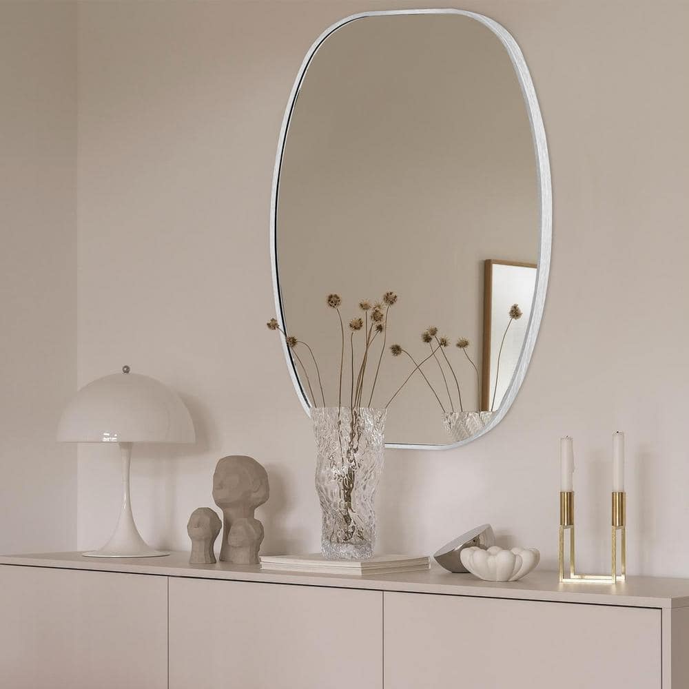 Crane Lake 20" x 30" Silver Oval Metal Framed Bathroom Mirror
