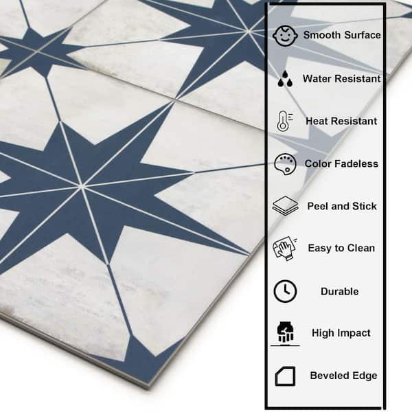 Patterned Blue Star 12 in. x 12 in. Stone Composite Peel and Stick Backsplash Wall Tile (10-Pack)