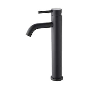 Single Handle Single Hole Deck Mounted Tall Bathroom Faucet in Matte Black Stainless Steel Vanity Lavatory Sink Faucet