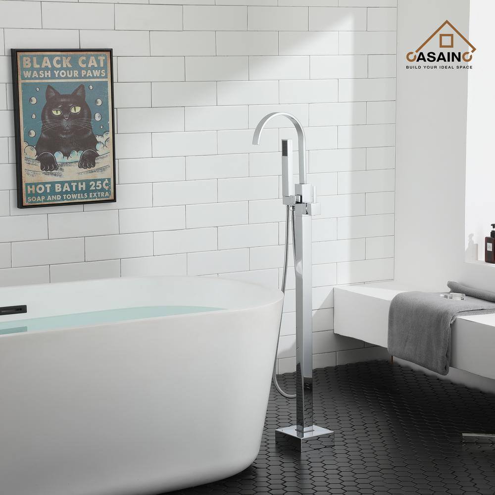 Chrome Freestanding Tub Filler with Handheld Shower