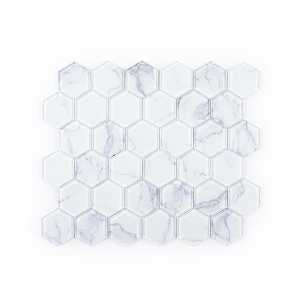 Jeffrey Court Cove 2 in. Hex White 12.375 in. x 10.75 in. Hexagon Gloss Glass Mosaic Wall Tile (18.47 sq. ft./Case)