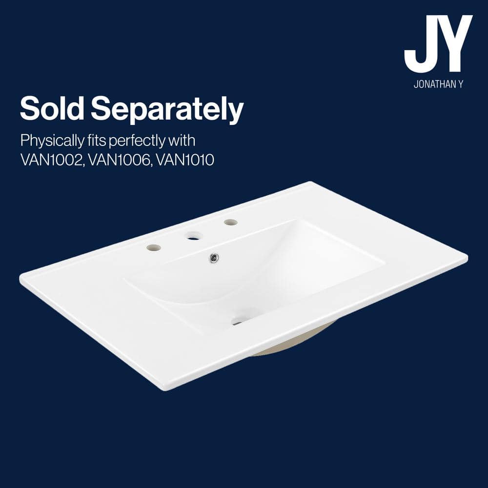 White Rectangular Ceramic Single Sink Vanity Top, 30"