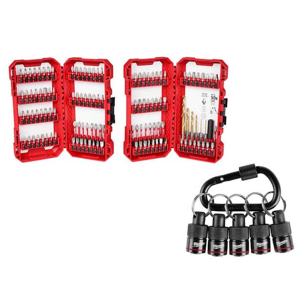 SHOCKWAVE Impact Duty Alloy Steel Screw Driver Bit Set (120-Piece) & 5-Piece Hex Bit Holder w/ Carabiner