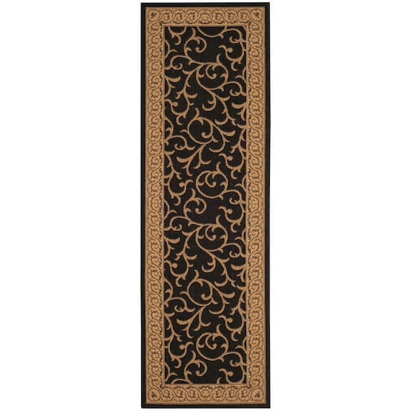 Safavieh Courtyard Black/Natural 2 ft. x 10 ft. Floral Indoor/Outdoor Runner Rug