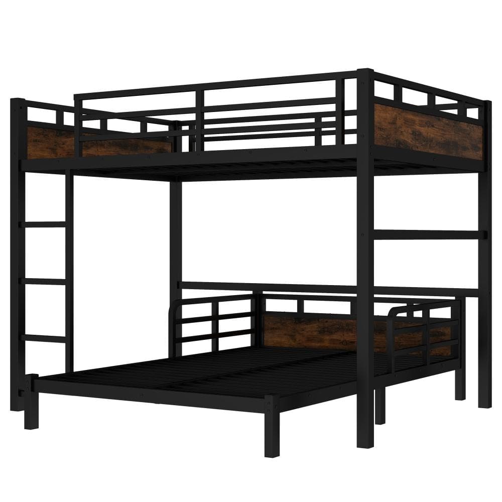 Vintage Wood-Colored Full XL over Full XL Metal Bunk Bed with Raised Security Fence and Detachable Twin Frames price history on PriceWatchPro