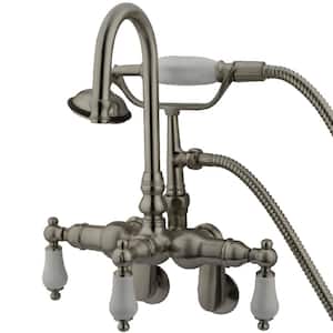 Traditional Adjustable Center 3-Handle Claw Foot Tub Faucet with Handshower in Brushed Nickel