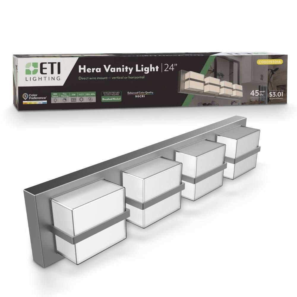 24 in. HERA 4-Light Brushed Nickel LED Vanity Lighting Fixture 25-Watt 1800 Lumens 2700K-5000K Dimmable price history on PriceWatchPro