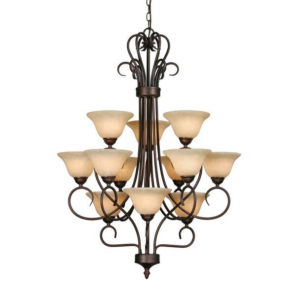 Golden Lighting Maddox Collection 12-Light Rubbed Bronze 3-Tier Chandelier