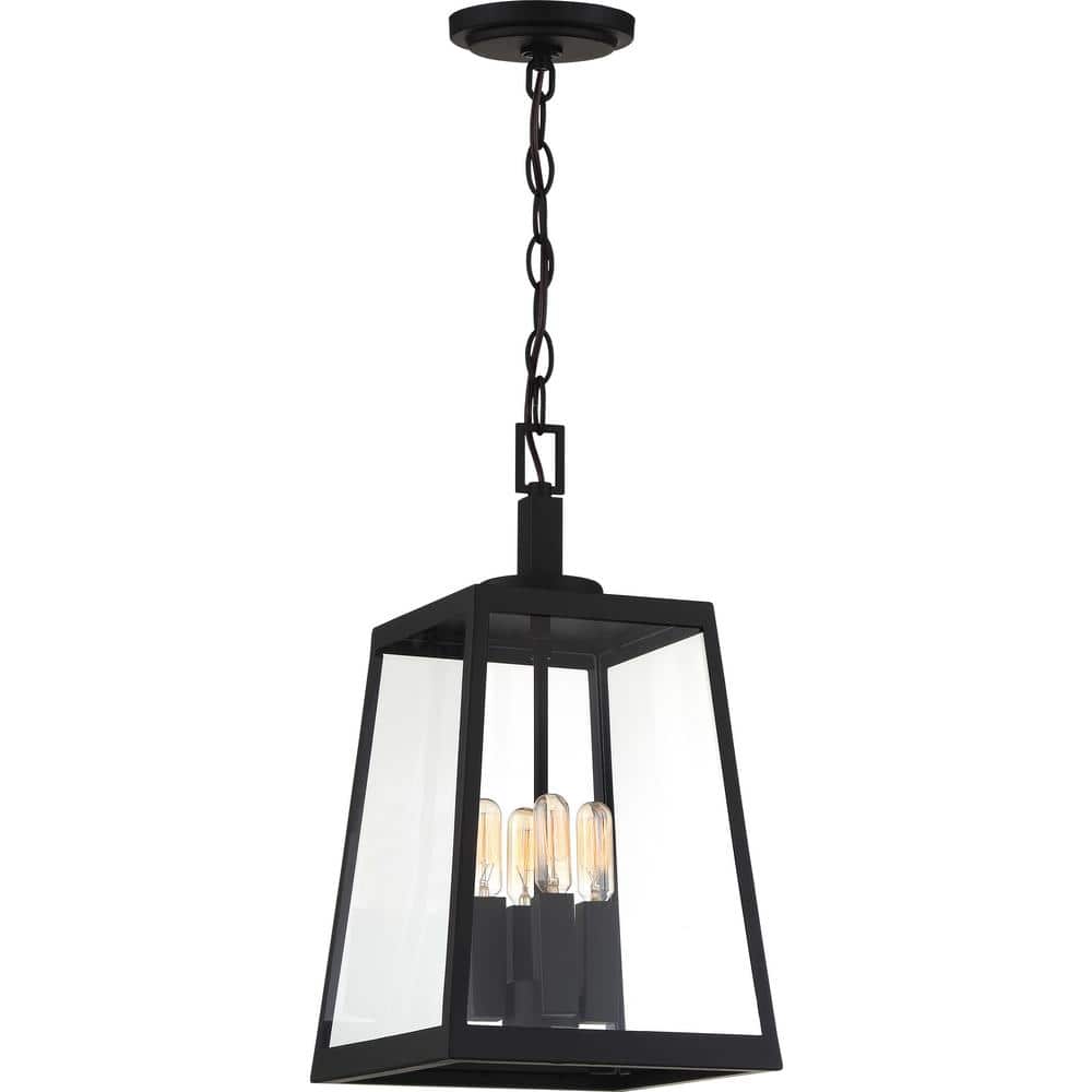 Matte Black Glass 4-Light Hanging Lantern for Indoor/Outdoor