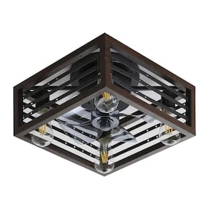 18 in. Indoor Brown Caged Ceiling Fan with Integrated LED with Remote Included (No Warranty On Bulbs)