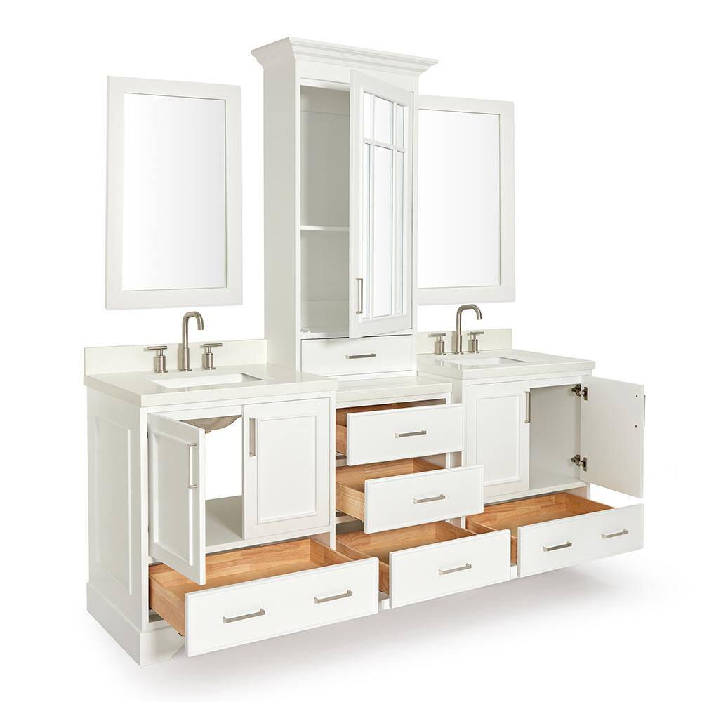 White Double Sink Vanity Set with Quartz Countertop and Mirrors