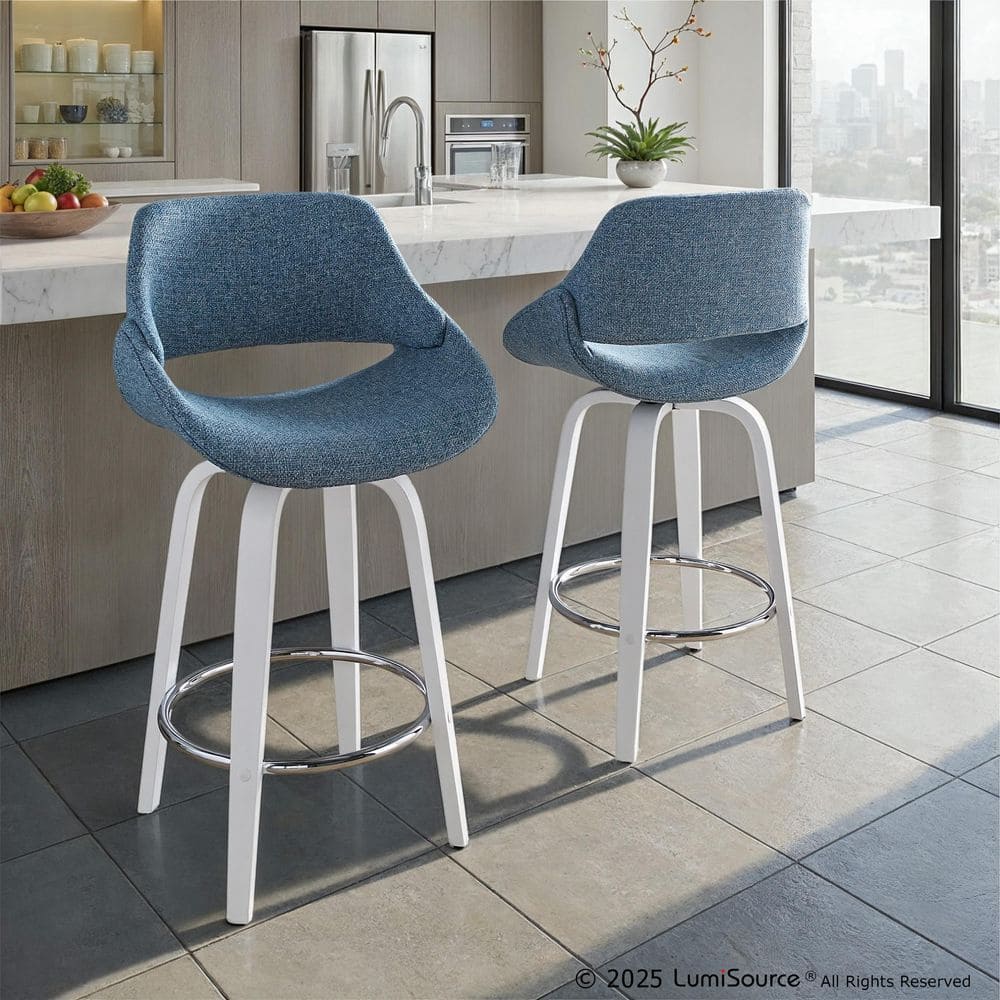 Source Jump Stool Lumisource Fabrico 38 in. Blue Fabric, White Wood, and Chrome Fixed ...