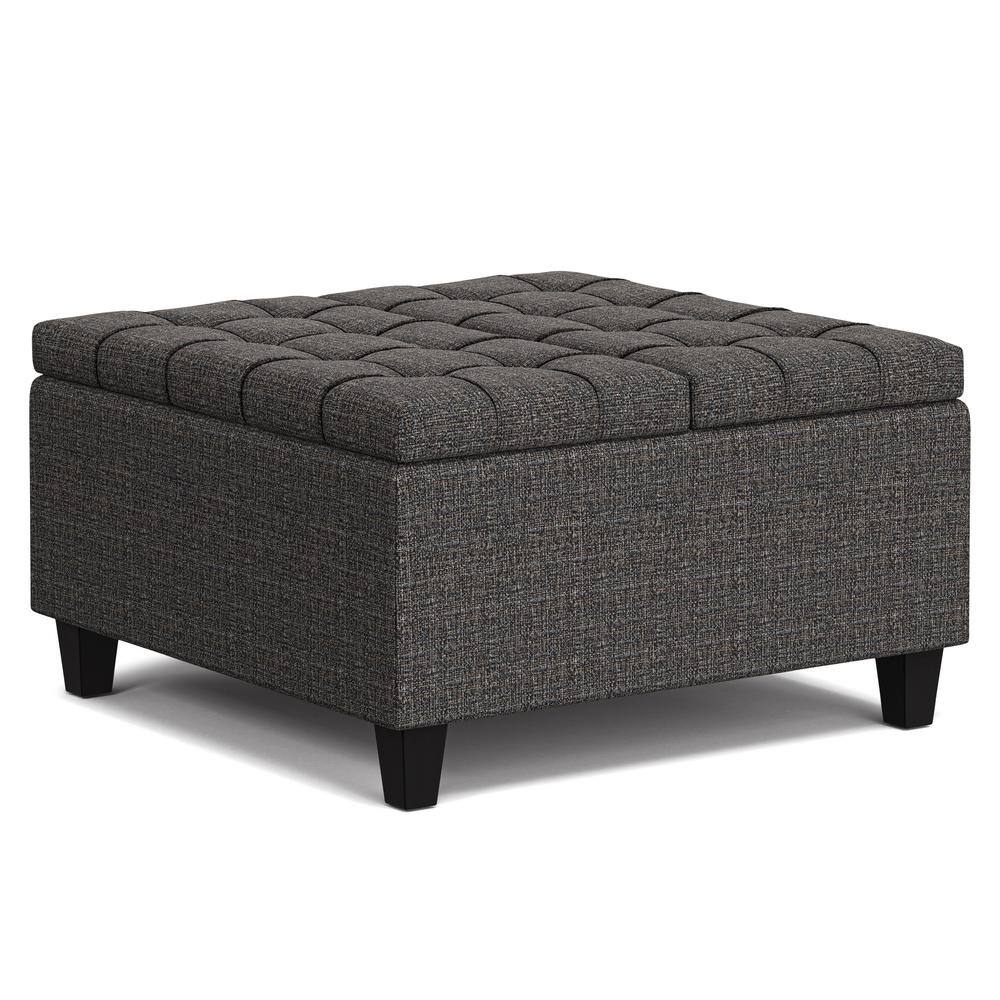 Ebony Tweed Tufted Square Storage Ottoman Coffee Table