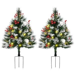 2.5 ft. Outdoor Entryway Pre-Lit Artificial Christmas Tree Cordless with 70 Branches, Warm White LED lights（2 Pack）