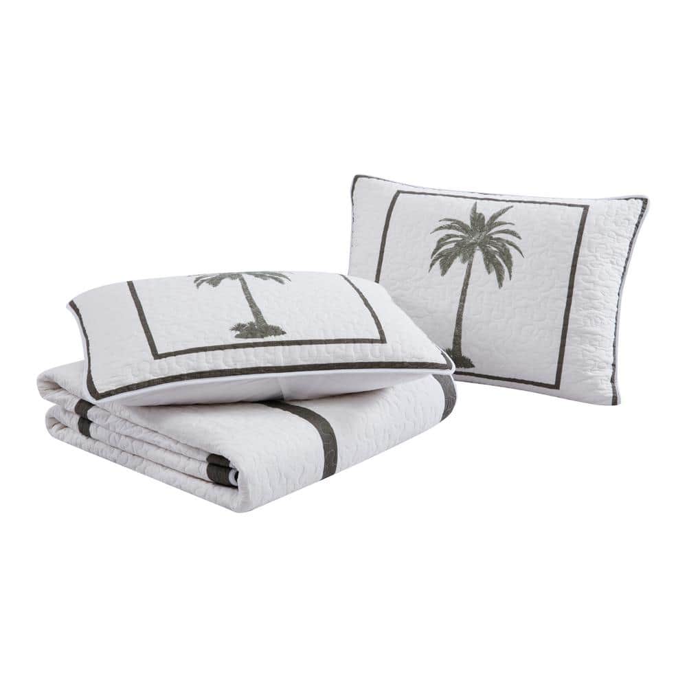 Standard White and Gray Cotton Embroidered Sham