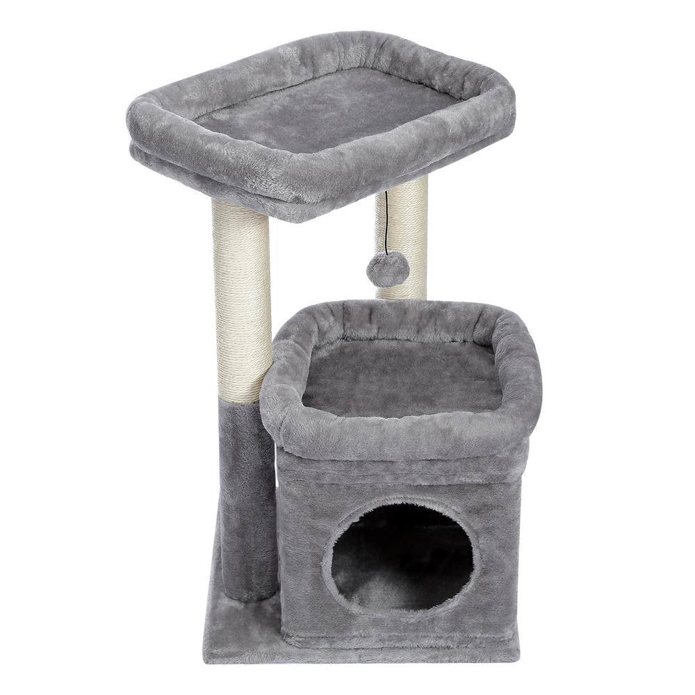 Medium Cat 27.6 in. H Indoor Small Natural Sisal Plush Cat Tower in Gray price history on PriceWatchPro