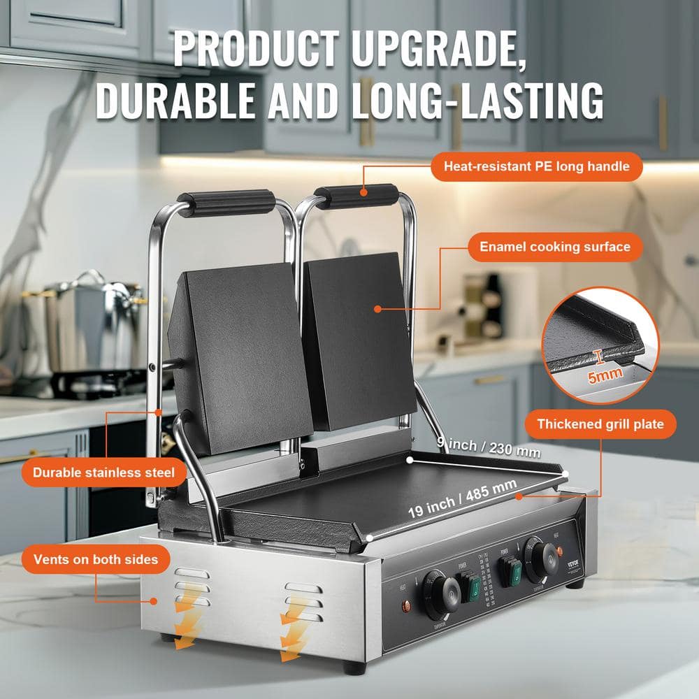 VEVOR 7-in-1 Electric Contact Grill — Indoor Panini Press & Teppanyaki Griddle With Removable Plates, 1800W, Adjustable Temp Up To 446°F, LCD Display