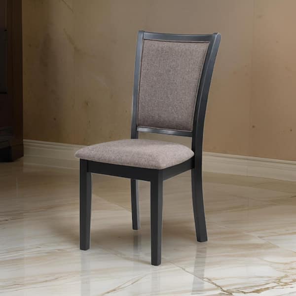 Benjara Brown and Gray Fabric Side Chair with Soft Padded Backrest (Set of 2)