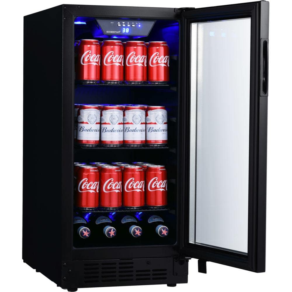 EdgeStar Black 15-Inch Wide Smart Beverage Refrigerator with Glass Door