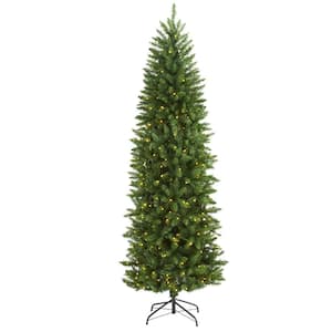 6.5 ft. Pre-Lit Slim Green Mountain Pine Artificial Christmas Tree with 300 Clear LED Lights