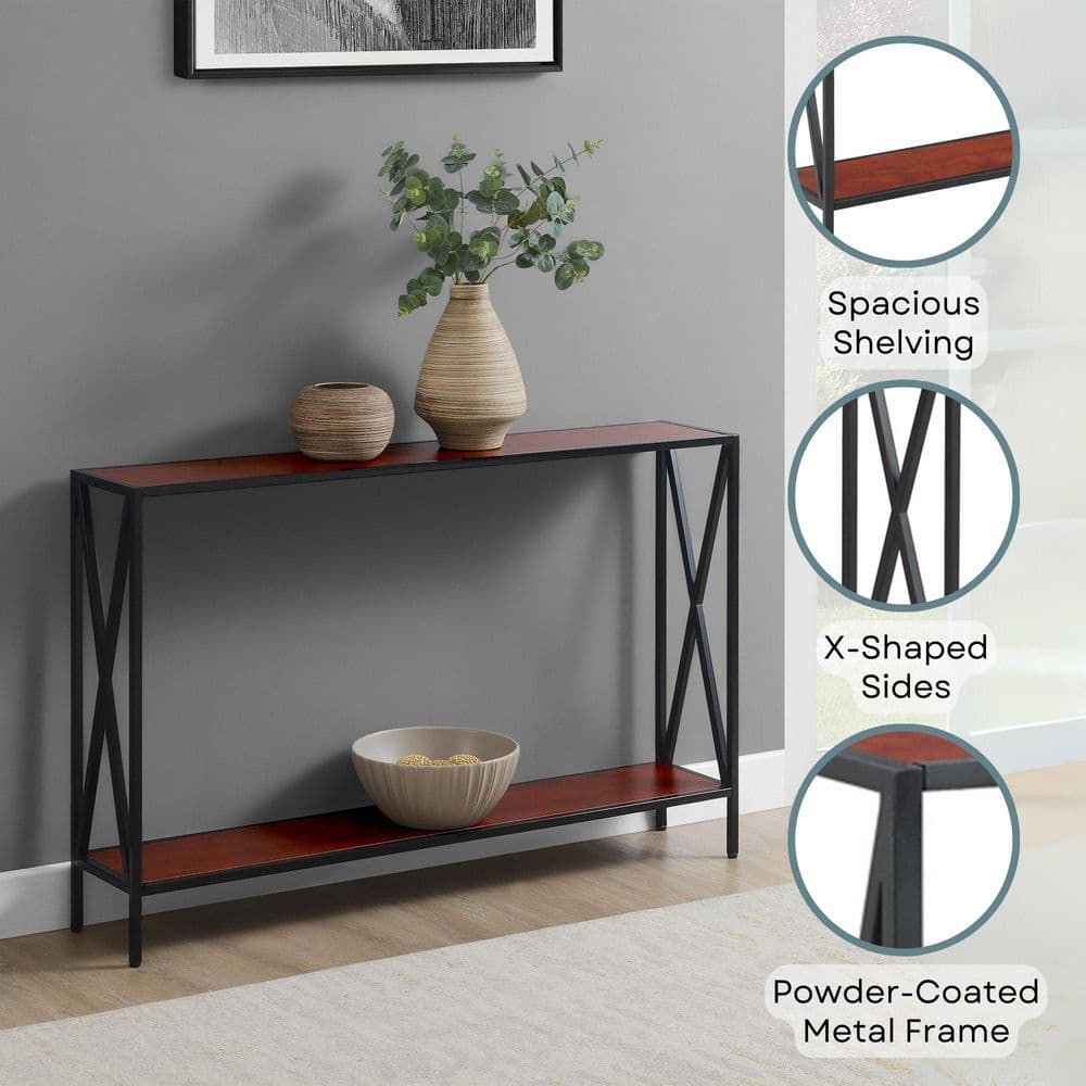Tucson Modern Cherry & Black Console Table with Storage Shelf
