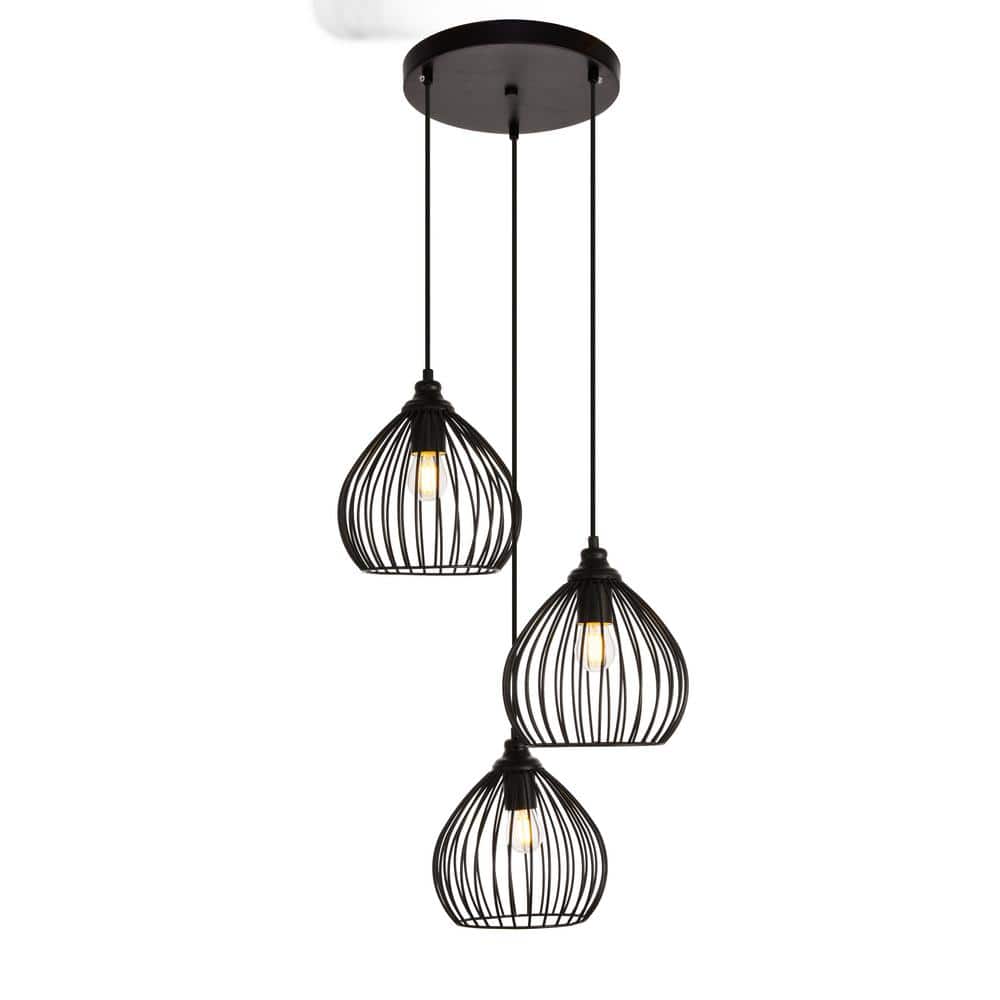 Timeless Home Sabrina 16 in. W x 23.1 in. H 3-Light Black Pendant with Shad