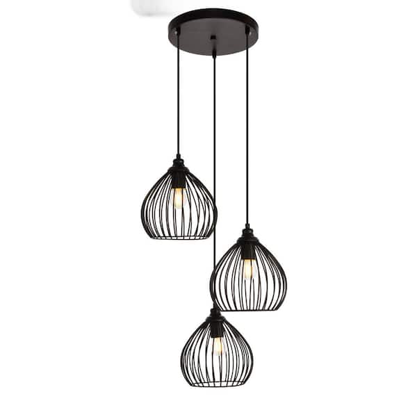 Unbranded Timeless Home Sabrina 16 in. W x 23.1 in. H 3-Light Black Pendant with Shade
