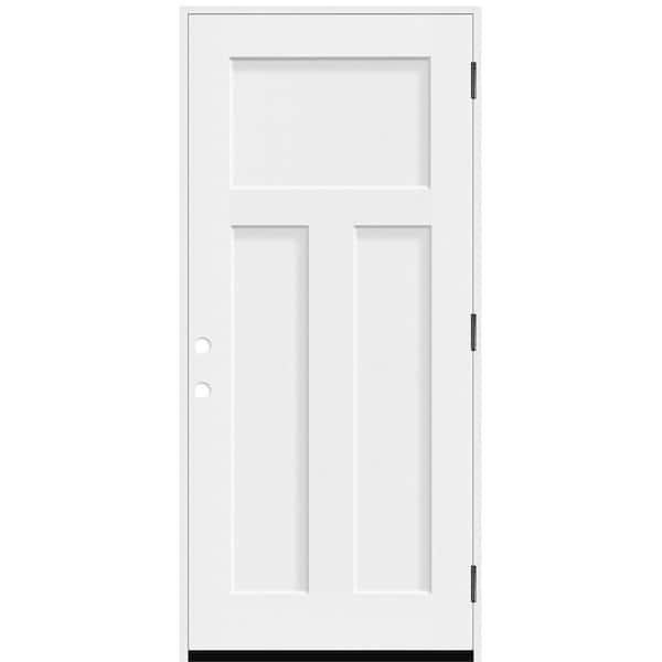 Legacy 36 in. x 80 in. 3 Panel Craftsman LHOS Unfinished White Fiberglass Prehung Front Door with 4-9/16 Jamb