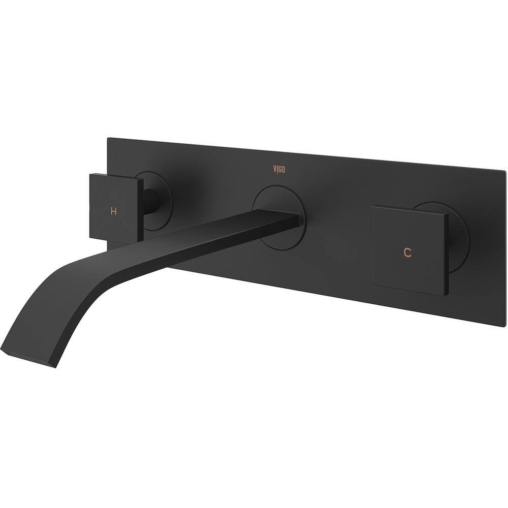 VIGO Titus Two Handle Wall Mount Bathroom Faucet in Matte Black