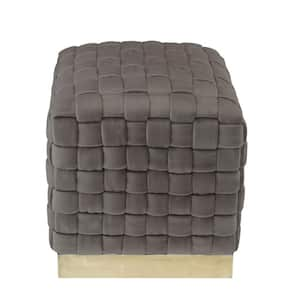 Diamond Taupe/Gold Upholstered Velvet Square Hand Woven Cube Ottoman