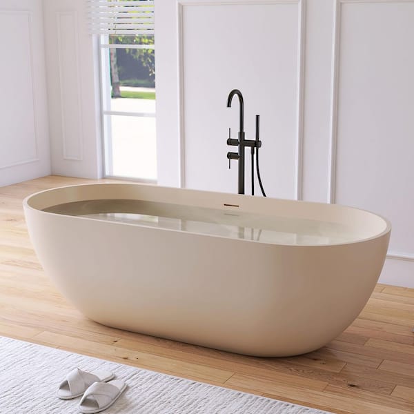 Ariana 69 in. x 30 in. Stone Resin Solid Surface Flatbottom Freestanding Soaking Bathtub in Cream