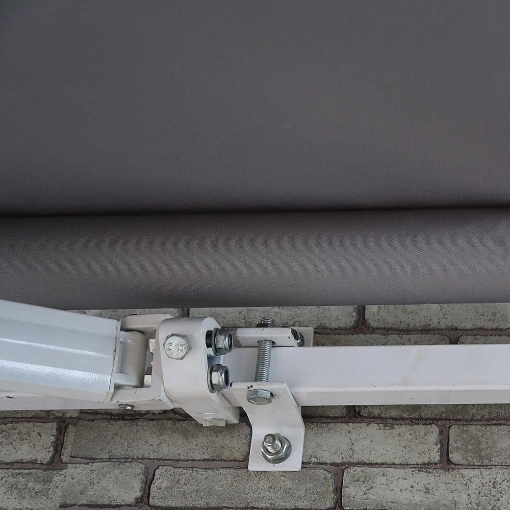 Gray Motorized Retractable Patio Awning with White Frame, 13' x 10'