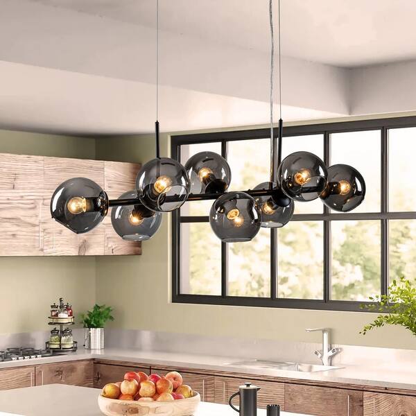 RRTYO Hermitage 8-Light Black Kitchen Island Sputnik Linear Globe