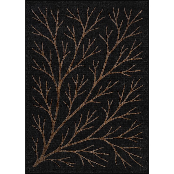 Flora Gold 9 ft. x 12 ft. Coral Branch Washable Indoor Outdoor Area Rug