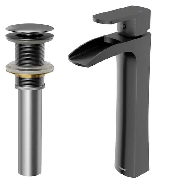 Karran Kassel Single-Handle Single-Hole Vessel Bathroom Faucet with Matching Pop-Up Drain in Gunmetal Grey