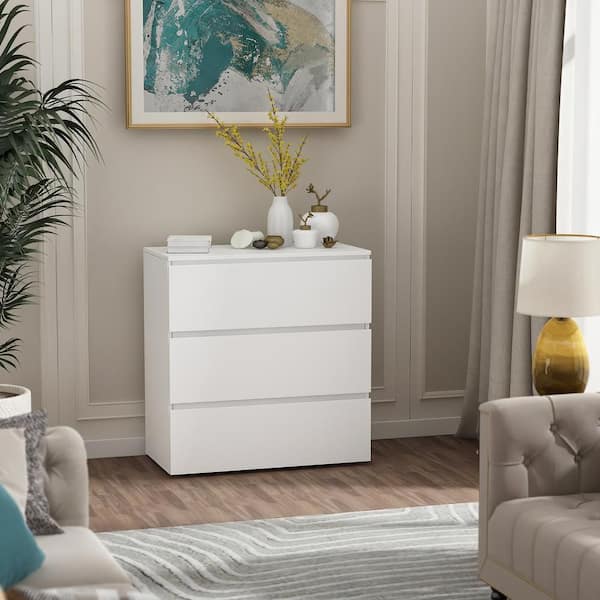 FUFU&GAGA 3-Drawer White Wood Chest of Drawers Bedside Table