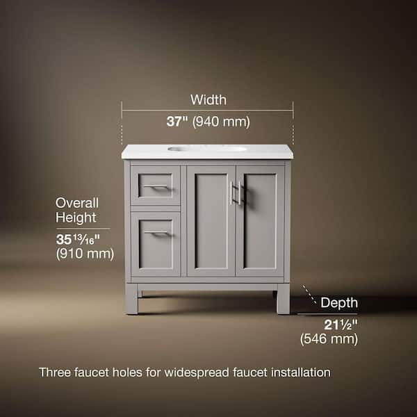 Quo 37in. Single Sink Freestanding Mohair Grey Bath Vanity with White Quartz Top Assembled